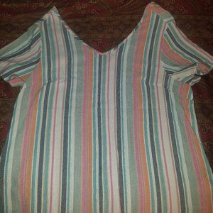 Colourful Striped Linen Button Down Back Top